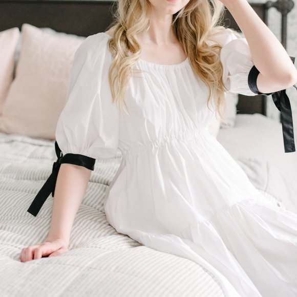 Eliza Faulkner White Puff Sleeve Cotton Dress - Size XS/ Small - Picture 5 of 12